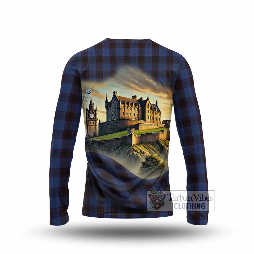 Tartan Vibes Clothing Home (Hume) Tartan Family Crest Long Sleeve T-Shirt with Scottish Ancient Castle Style