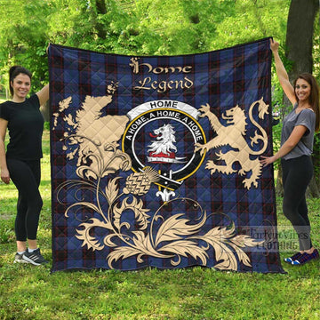 Home (Hume) Tartan Quilt with Family Crest and Scottish Symbol Style
