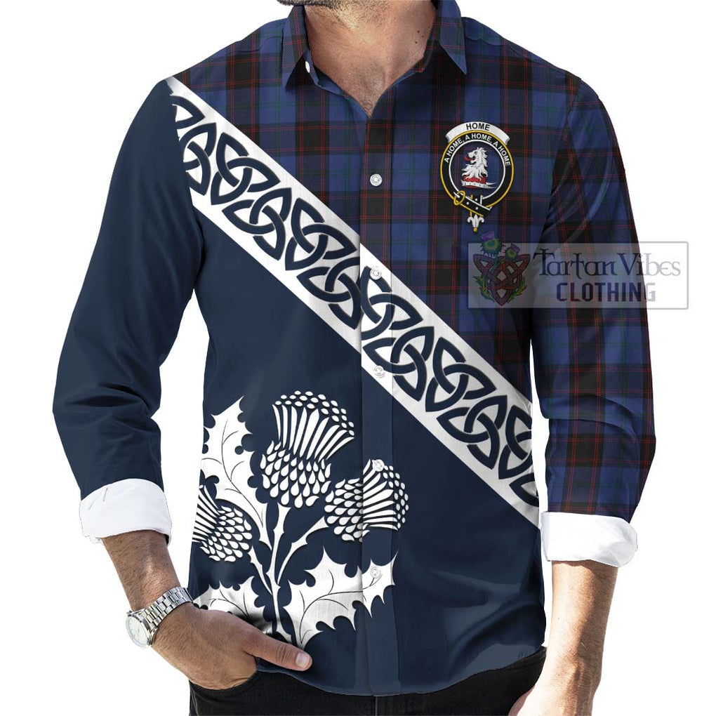 Tartan Vibes Clothing Home (Hume) Tartan Long Sleeve Button Shirt Featuring Thistle and Scotland Map