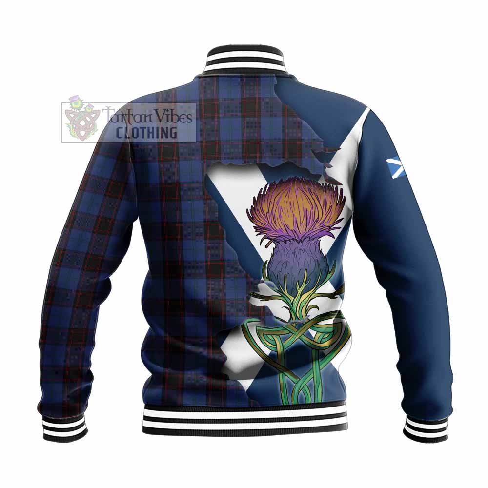Tartan Vibes Clothing Home (Hume) Tartan Family Crest Baseball Jacket Scottish Thistle Celtic Inspired