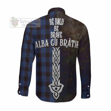 Home (Hume) Tartan Family Crest Long Sleeve Button Shirt Alba Gu Brath Be Brave Lion Ancient Style