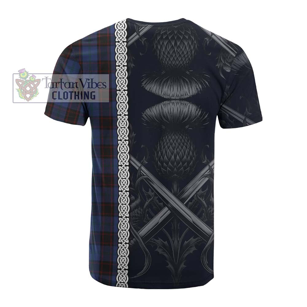 Tartan Vibes Clothing Home (Hume) Tartan Cotton T-shirt with Family Crest Cross Sword Thistle Celtic Vibes
