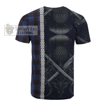 Tartan Vibes Clothing Home (Hume) Tartan Cotton T-shirt with Family Crest Cross Sword Thistle Celtic Vibes