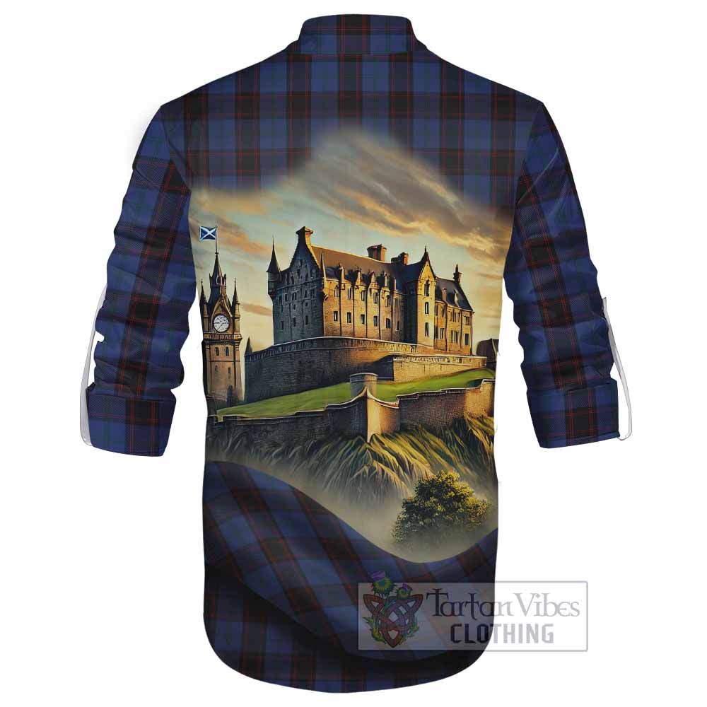 Tartan Vibes Clothing Home (Hume) Tartan Family Crest Ghillie Kilt Shirt with Scottish Ancient Castle Style