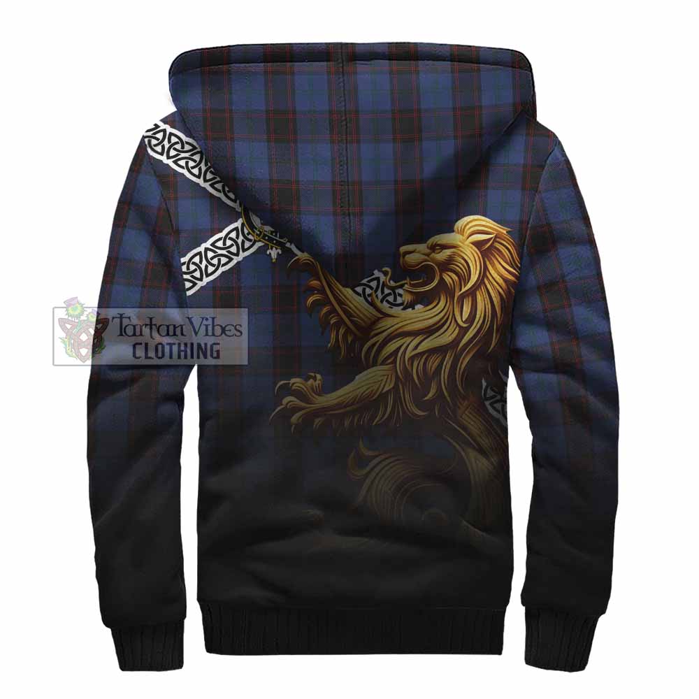 Tartan Vibes Clothing Home (Hume) Crest Tartan Sherpa Hoodie with Golden Lion Emblem Celtic Style