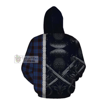 Tartan Vibes Clothing Home (Hume) Tartan Cotton Hoodie with Family Crest Cross Sword Thistle Celtic Vibes