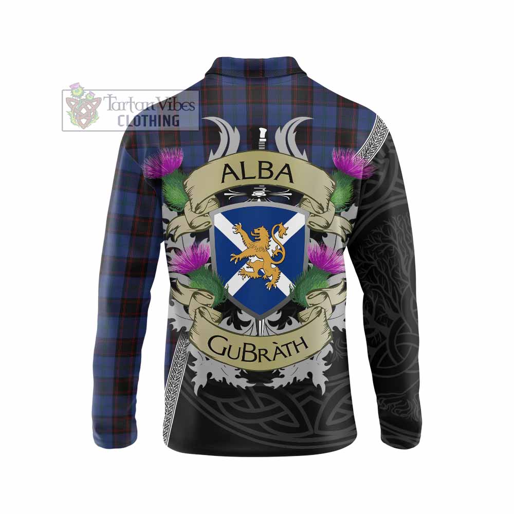 Tartan Vibes Clothing Home (Hume) Tartan Family Crest Long Sleeve Polo Shirt Lion Rampant Royal Thistle Shield Celtic Inspired