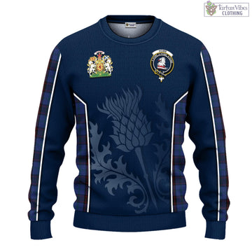 Home Tartan Knitted Sweatshirt with Family Crest and Scottish Thistle Vibes Sport Style