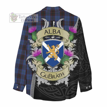 Tartan Vibes Clothing Home (Hume) Tartan Family Crest Women's Casual Shirt Lion Rampant Royal Thistle Shield Celtic Inspired