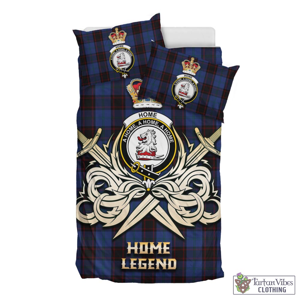 Tartan Vibes Clothing Home (Hume) Tartan Bedding Set with Clan Crest and the Golden Sword of Courageous Legacy