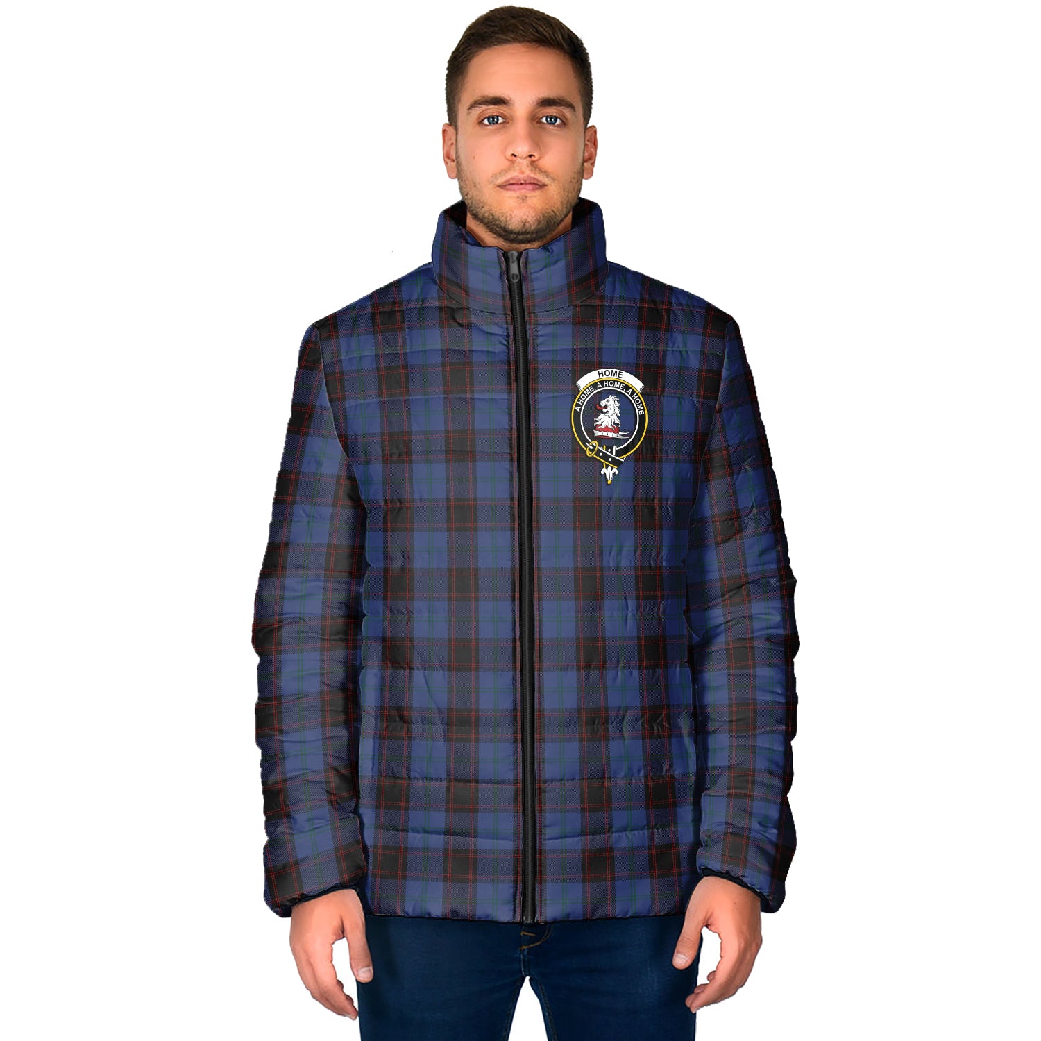 Home (Hume) Tartan Padded Jacket with Family Crest - Tartan Vibes Clothing