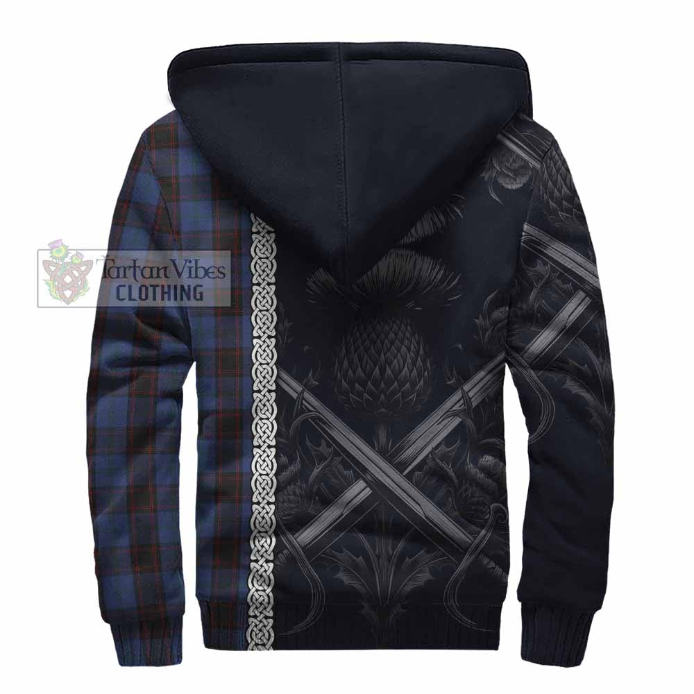 Tartan Vibes Clothing Home (Hume) Tartan Sherpa Hoodie with Family Crest Cross Sword Thistle Celtic Vibes