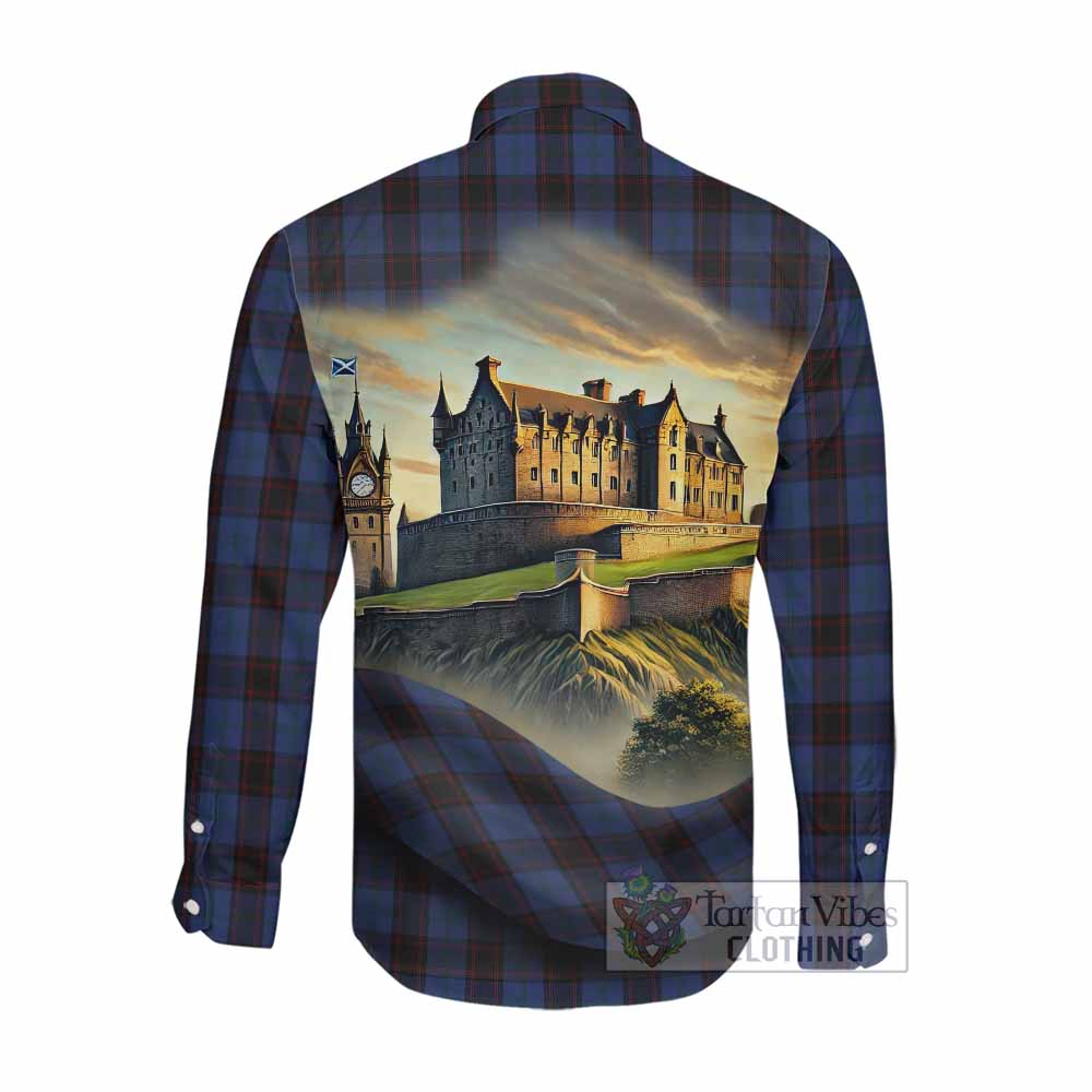 Home (Hume) Tartan Family Crest Long Sleeve Button Shirt with Scottish Ancient Castle Style Men's Shirt - Tartan Vibes Clothing