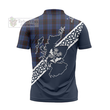 Tartan Vibes Clothing Home (Hume) Tartan Zipper Polo Shirt Featuring Thistle and Scotland Map