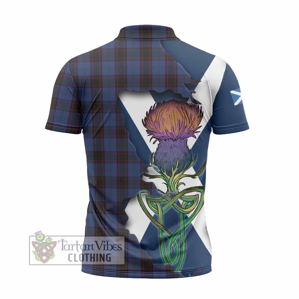 Tartan Vibes Clothing Home (Hume) Tartan Family Crest Zipper Polo Shirt Scottish Thistle Celtic Inspired