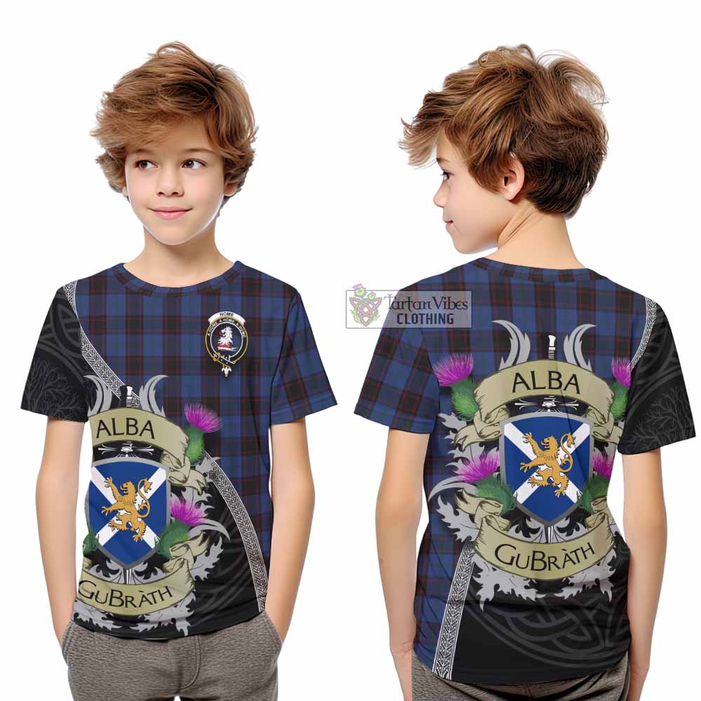 Tartan Vibes Clothing Home (Hume) Tartan Family Crest Kid T-Shirt Lion Rampant Royal Thistle Shield Celtic Inspired