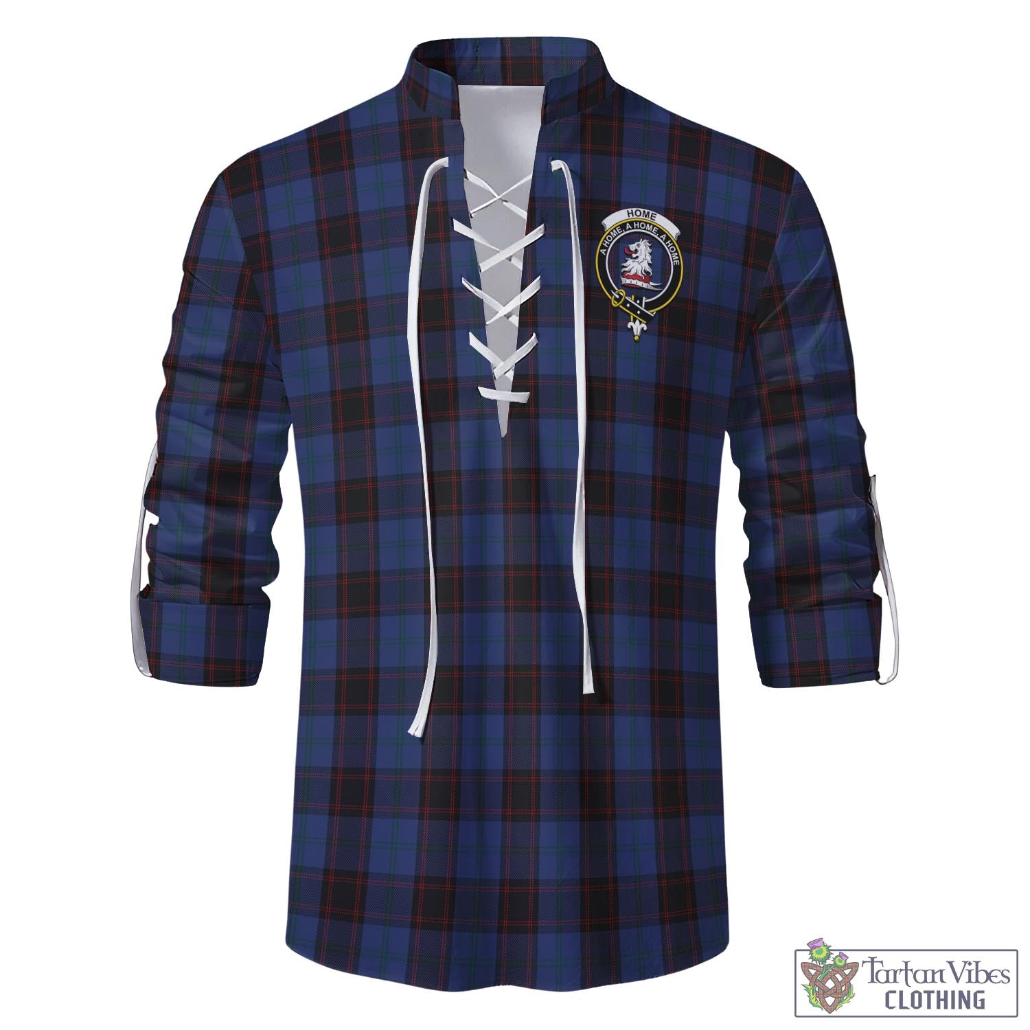 Tartan Vibes Clothing Home (Hume) Tartan Men's Scottish Traditional Jacobite Ghillie Kilt Shirt with Family Crest