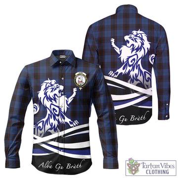 Home (Hume) Tartan Long Sleeve Button Up Shirt with Alba Gu Brath Regal Lion Emblem