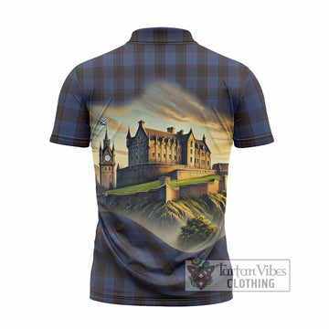 Home (Hume) Tartan Family Crest Zipper Polo Shirt with Scottish Ancient Castle Style