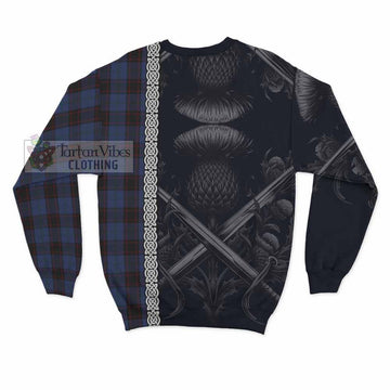 Tartan Vibes Clothing Home (Hume) Tartan Sweatshirt with Family Crest Cross Sword Thistle Celtic Vibes
