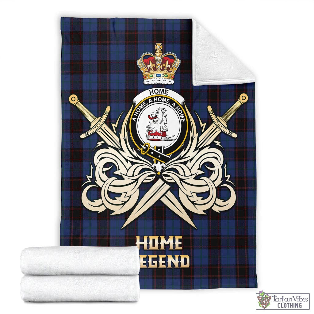 Tartan Vibes Clothing Home (Hume) Tartan Blanket with Clan Crest and the Golden Sword of Courageous Legacy