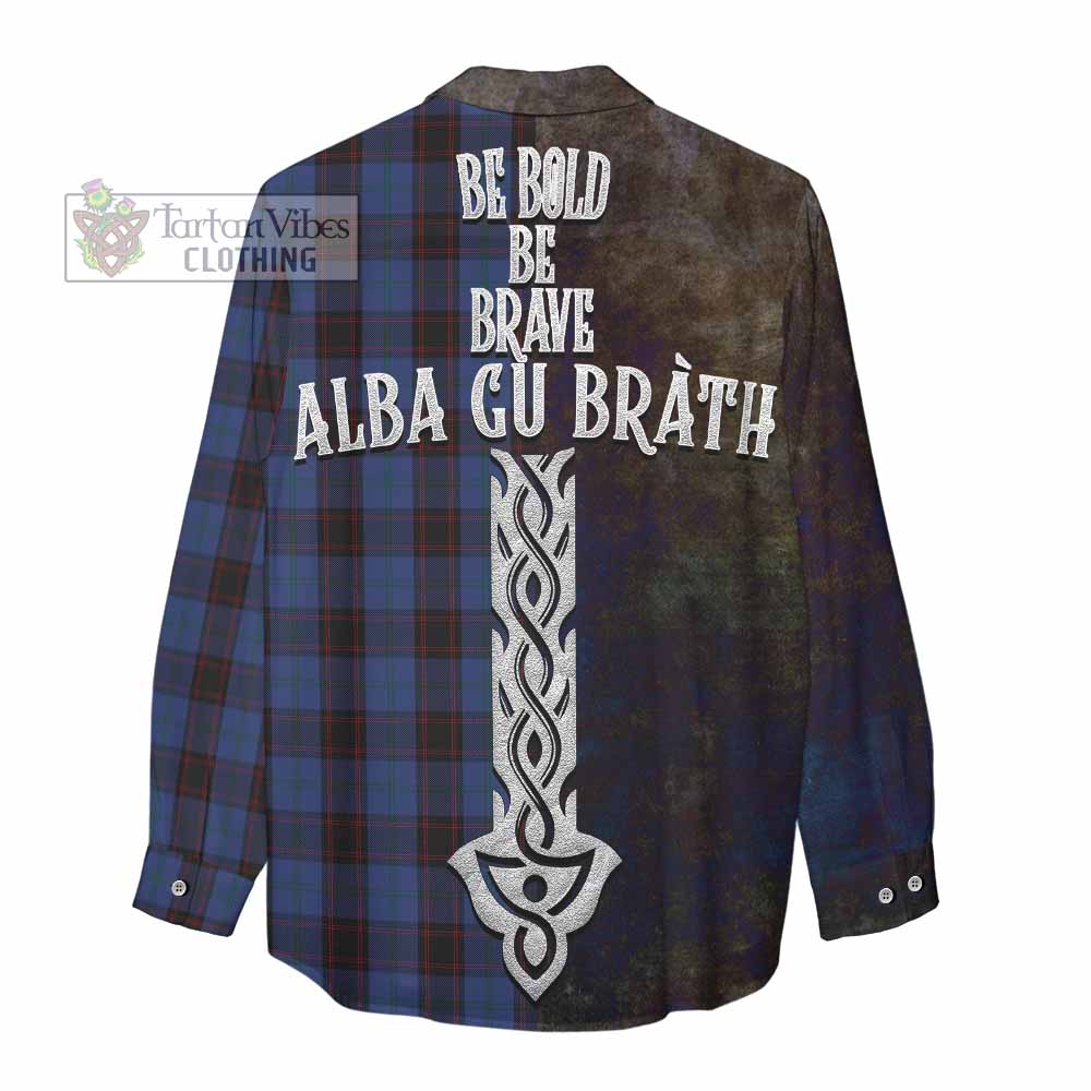 Tartan Vibes Clothing Home (Hume) Tartan Family Crest Women's Casual Shirt Alba Gu Brath Be Brave Lion Ancient Style
