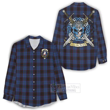 Tartan Vibes Clothing Home (Hume) Tartan Women's Casual Shirt with Family Crest Celtic Skull Style