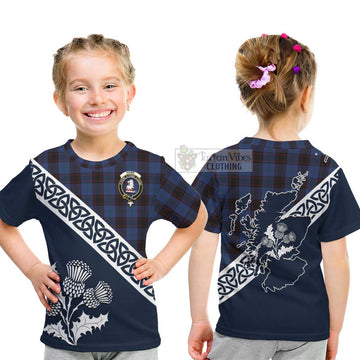 Tartan Vibes Clothing Home (Hume) Tartan Kid T-Shirt Featuring Thistle and Scotland Map