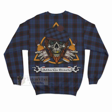 Tartan Vibes Clothing Home (Hume) Tartan Sweatshirt with Family Crest and Bearded Skull Holding Bottles of Whiskey