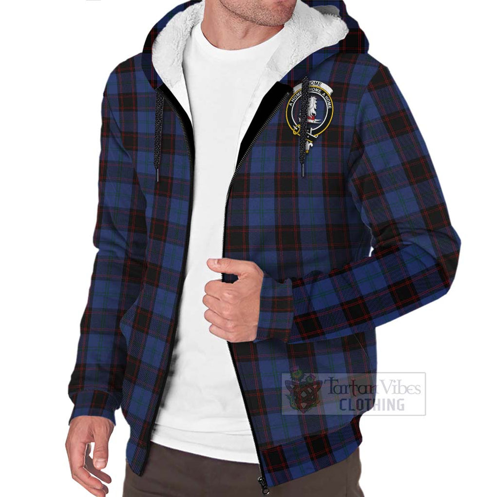 Tartan Vibes Clothing Home (Hume) Tartan Sherpa Hoodie with Family Crest and Bearded Skull Holding Bottles of Whiskey
