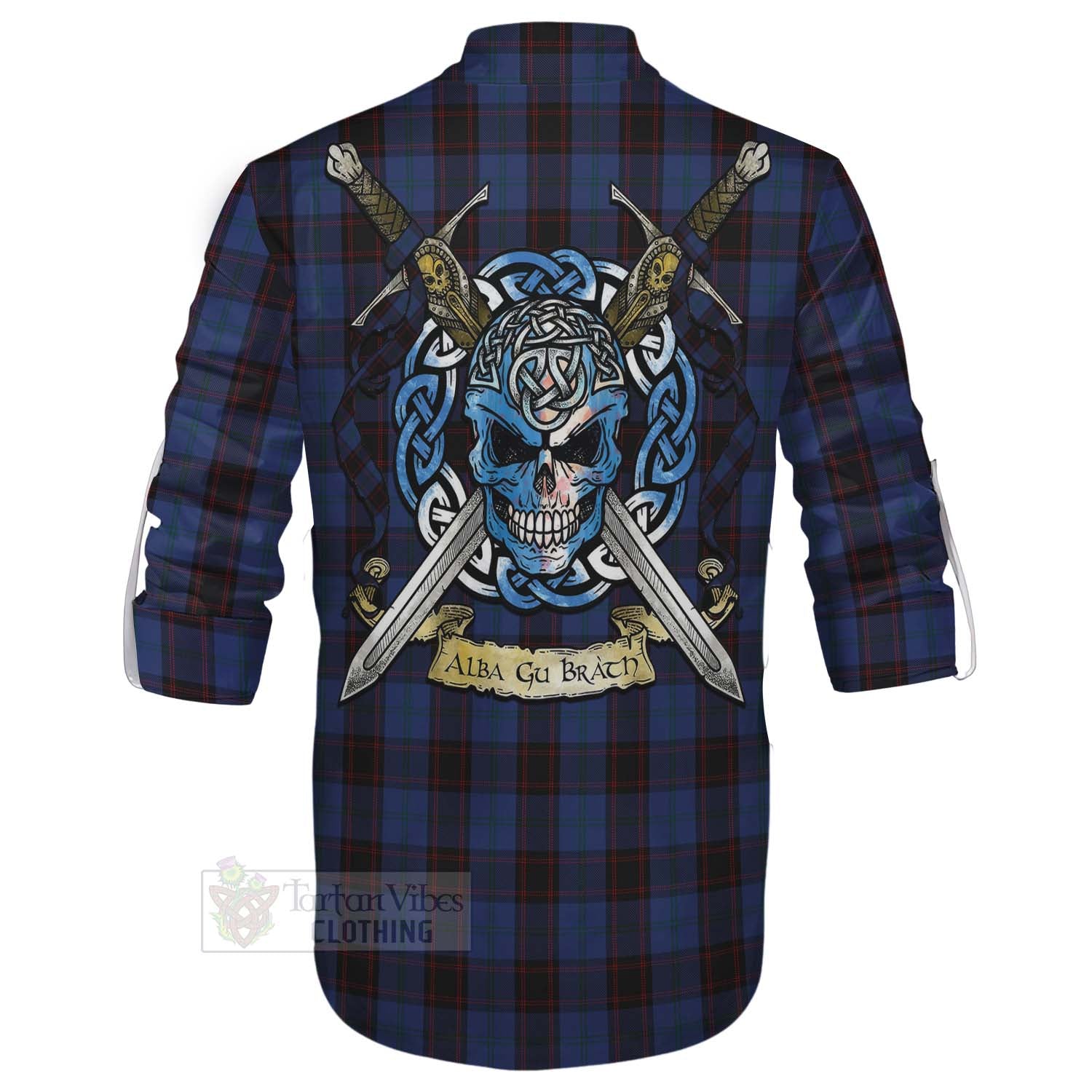 Tartan Vibes Clothing Home (Hume) Tartan Ghillie Kilt Shirt with Family Crest Celtic Skull Style