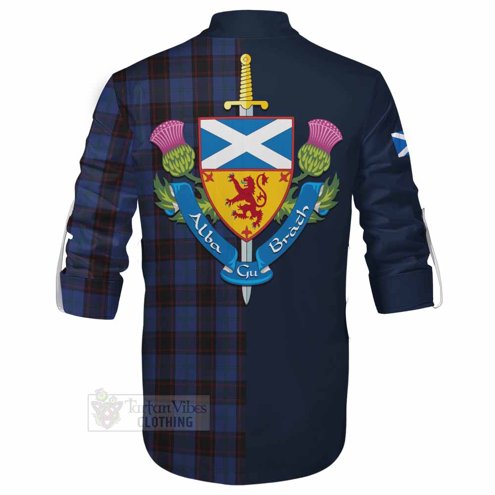 Home (Hume) Tartan Ghillie Kilt Shirt Alba with Scottish Lion Royal Arm Half Style