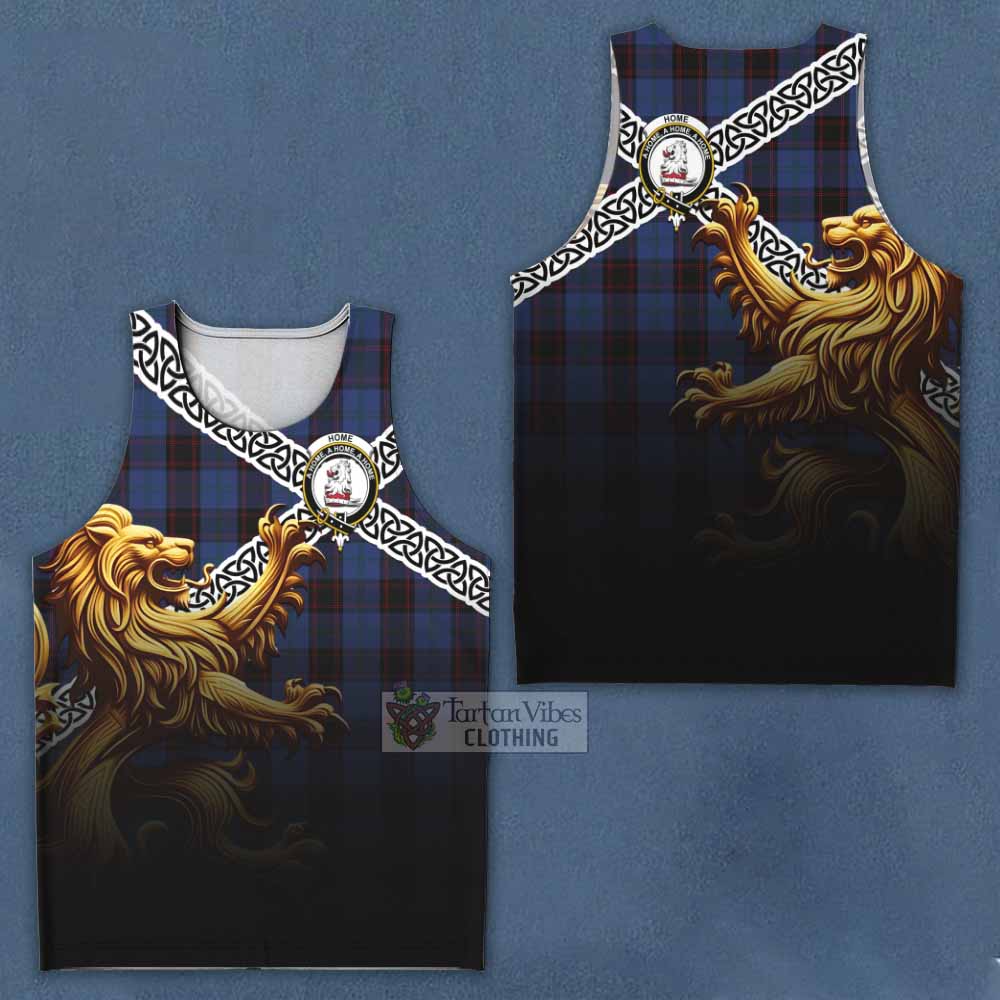 Tartan Vibes Clothing Home (Hume) Crest Tartan Men's Tank Top with Golden Lion Emblem Celtic Style
