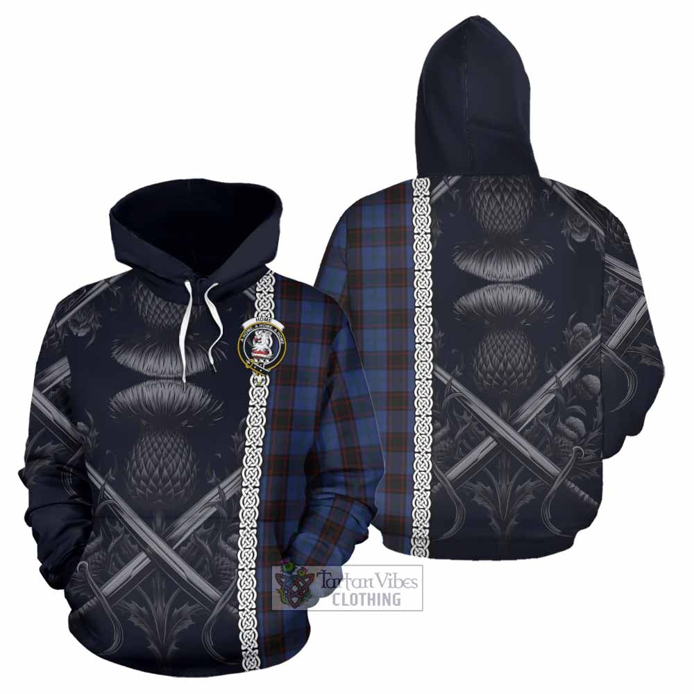 Tartan Vibes Clothing Home (Hume) Tartan Hoodie with Family Crest Cross Sword Thistle Celtic Vibes