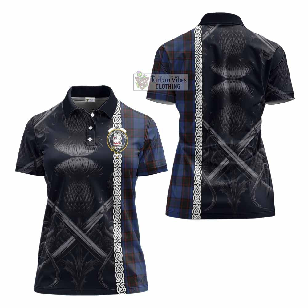 Tartan Vibes Clothing Home (Hume) Tartan Women's Polo Shirt with Family Crest Cross Sword Thistle Celtic Vibes
