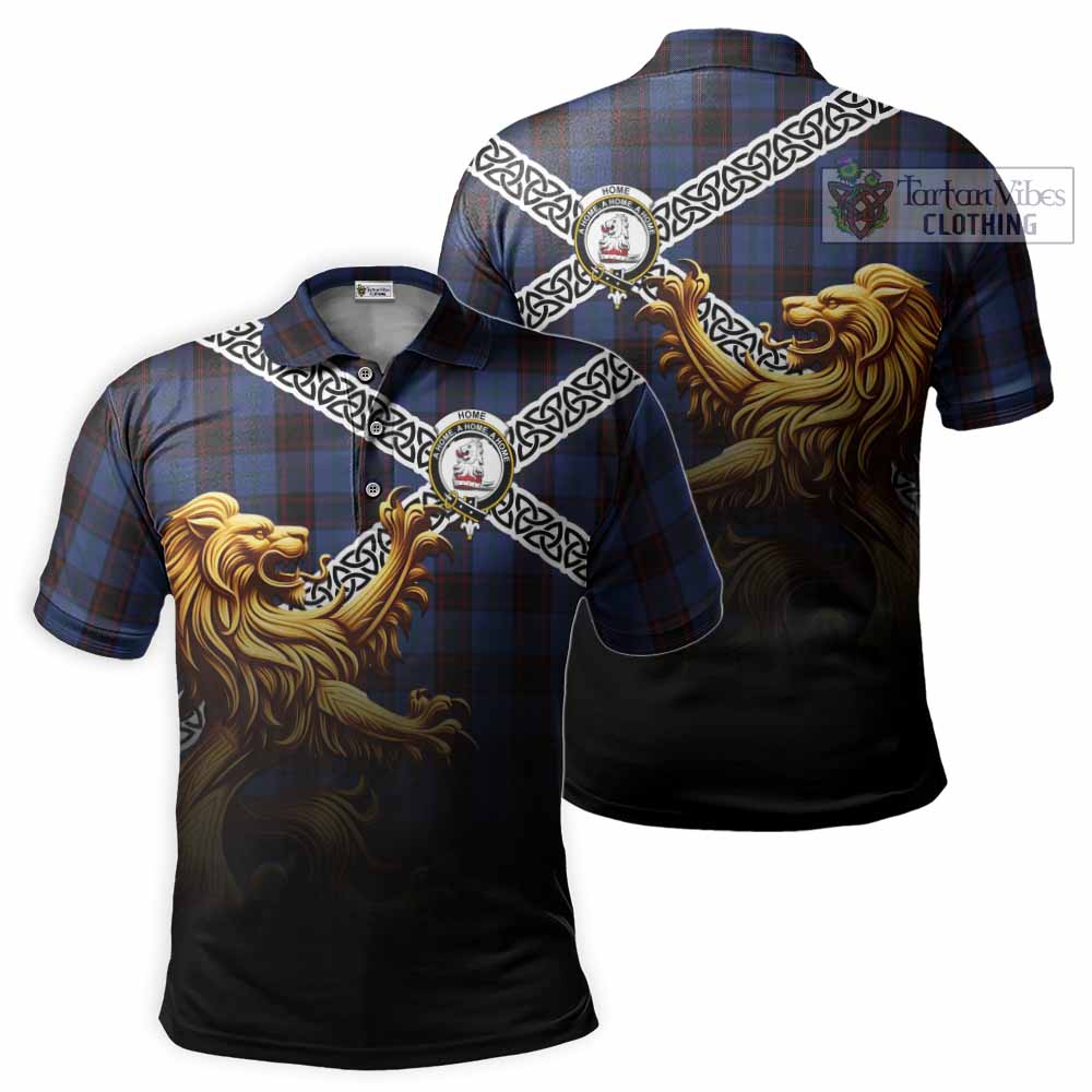 Tartan Vibes Clothing Home (Hume) Crest Tartan Polo Shirt with Golden Lion Emblem Celtic Style