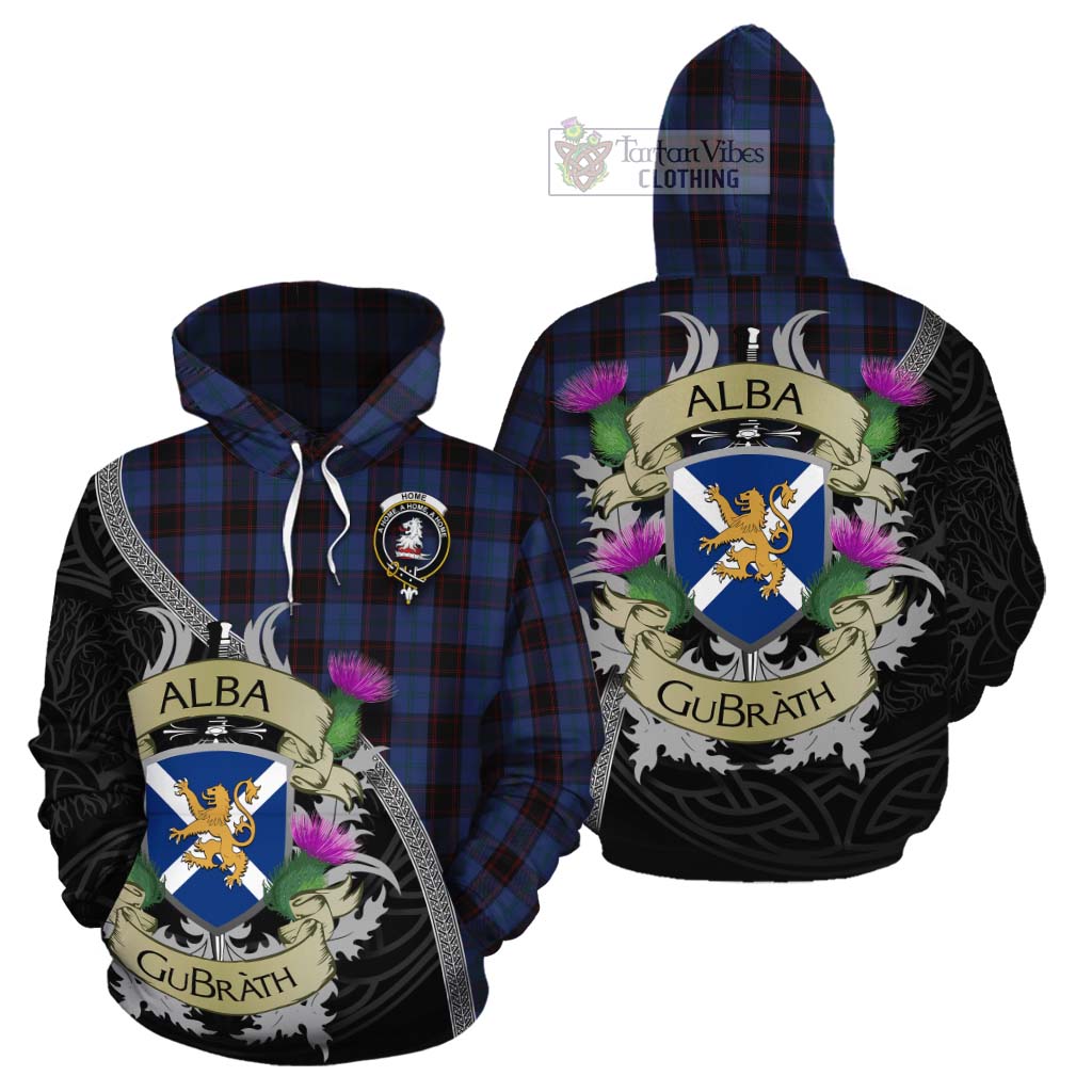Tartan Vibes Clothing Home (Hume) Tartan Family Crest Cotton Hoodie Lion Rampant Royal Thistle Shield Celtic Inspired