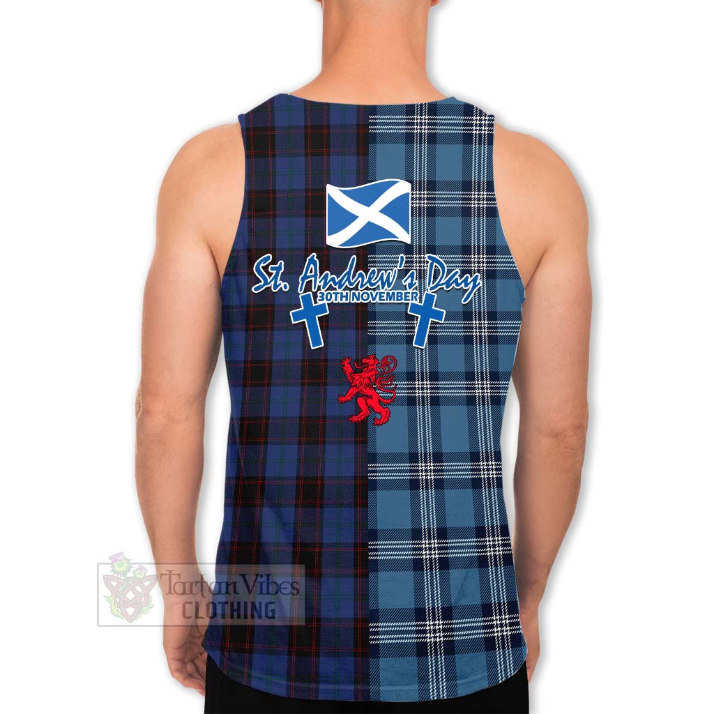 Tartan Vibes Clothing Home (Hume) Tartan Men's Tank Top Happy St. Andrew's Day Half Tartan Style