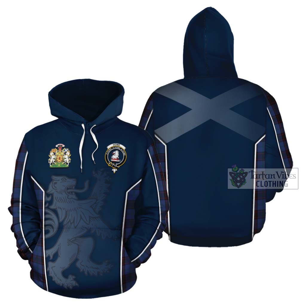 Tartan Vibes Clothing Home (Hume) Tartan Cotton Hoodie with Family Crest and Lion Rampant Vibes Sport Style