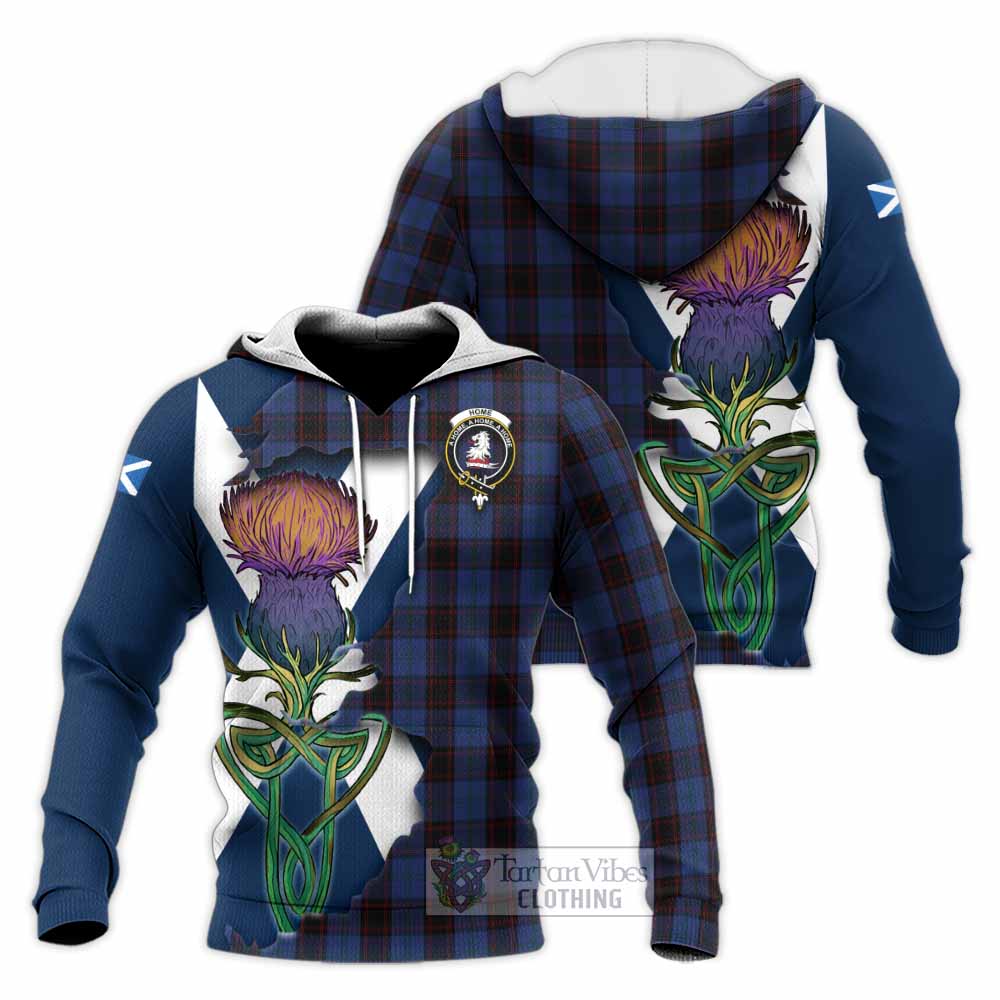 Tartan Vibes Clothing Home (Hume) Tartan Family Crest Knitted Hoodie Scottish Thistle Celtic Inspired