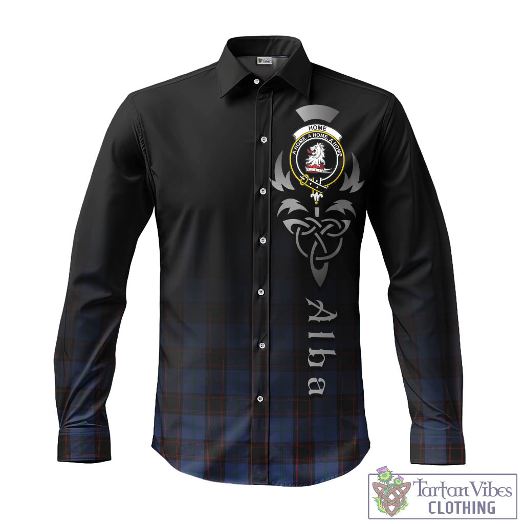 Tartan Vibes Clothing Home (Hume) Tartan Long Sleeve Button Up Featuring Alba Gu Brath Family Crest Celtic Inspired