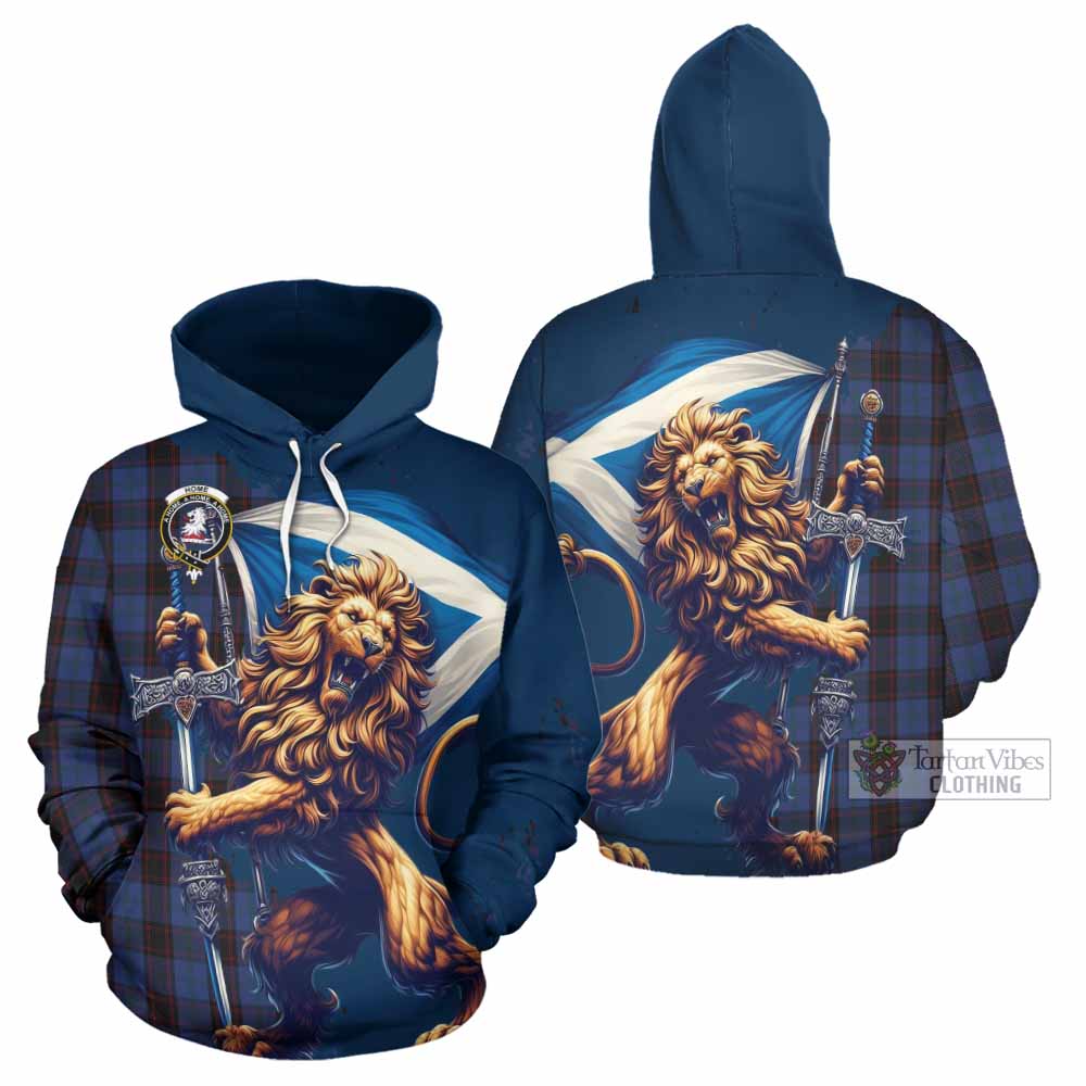 Home (Hume) Tartan Family Crest Hoodie with Scottish Majestic Lion