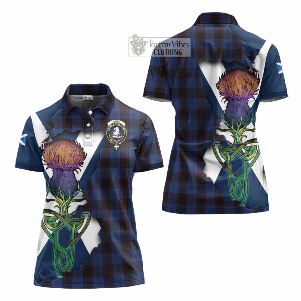 Tartan Vibes Clothing Home (Hume) Tartan Family Crest Women's Polo Shirt Scottish Thistle Celtic Inspired