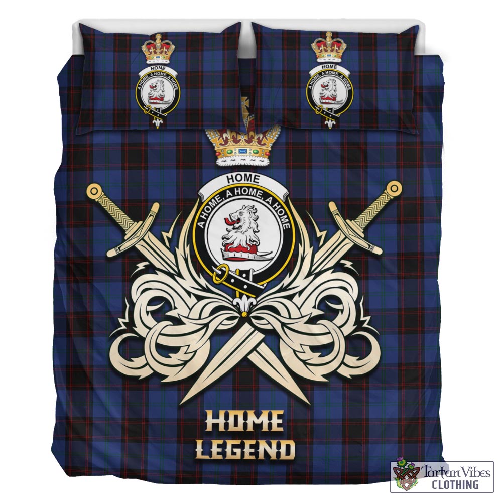 Tartan Vibes Clothing Home (Hume) Tartan Bedding Set with Clan Crest and the Golden Sword of Courageous Legacy