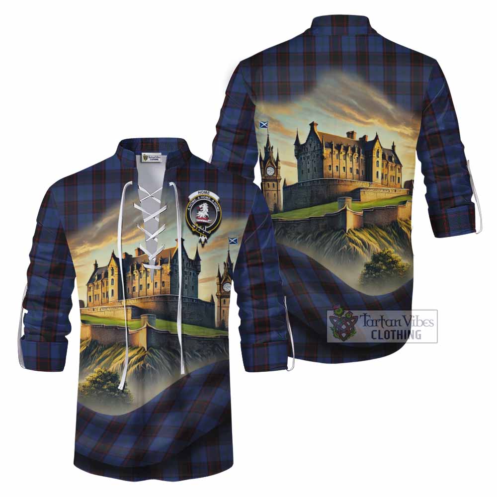 Tartan Vibes Clothing Home (Hume) Tartan Family Crest Ghillie Kilt Shirt with Scottish Ancient Castle Style
