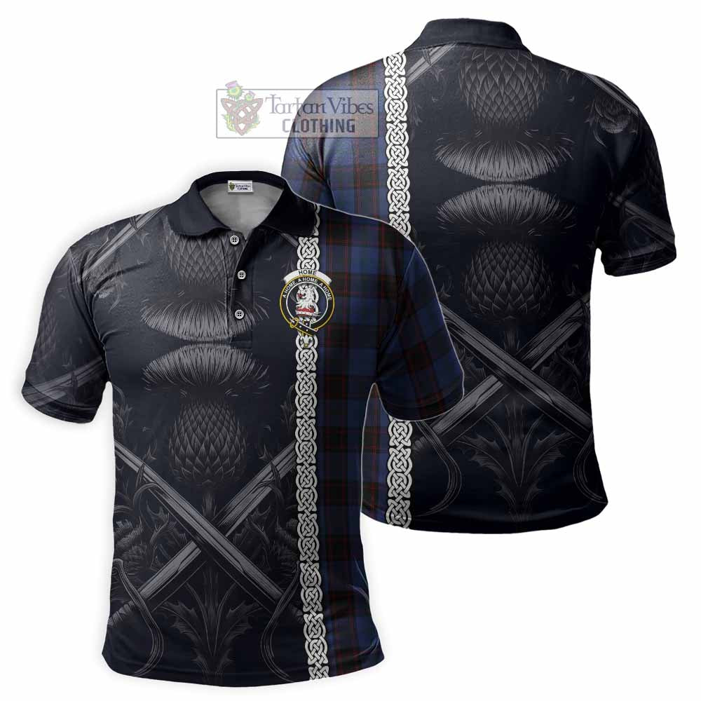 Tartan Vibes Clothing Home (Hume) Tartan Polo Shirt with Family Crest Cross Sword Thistle Celtic Vibes