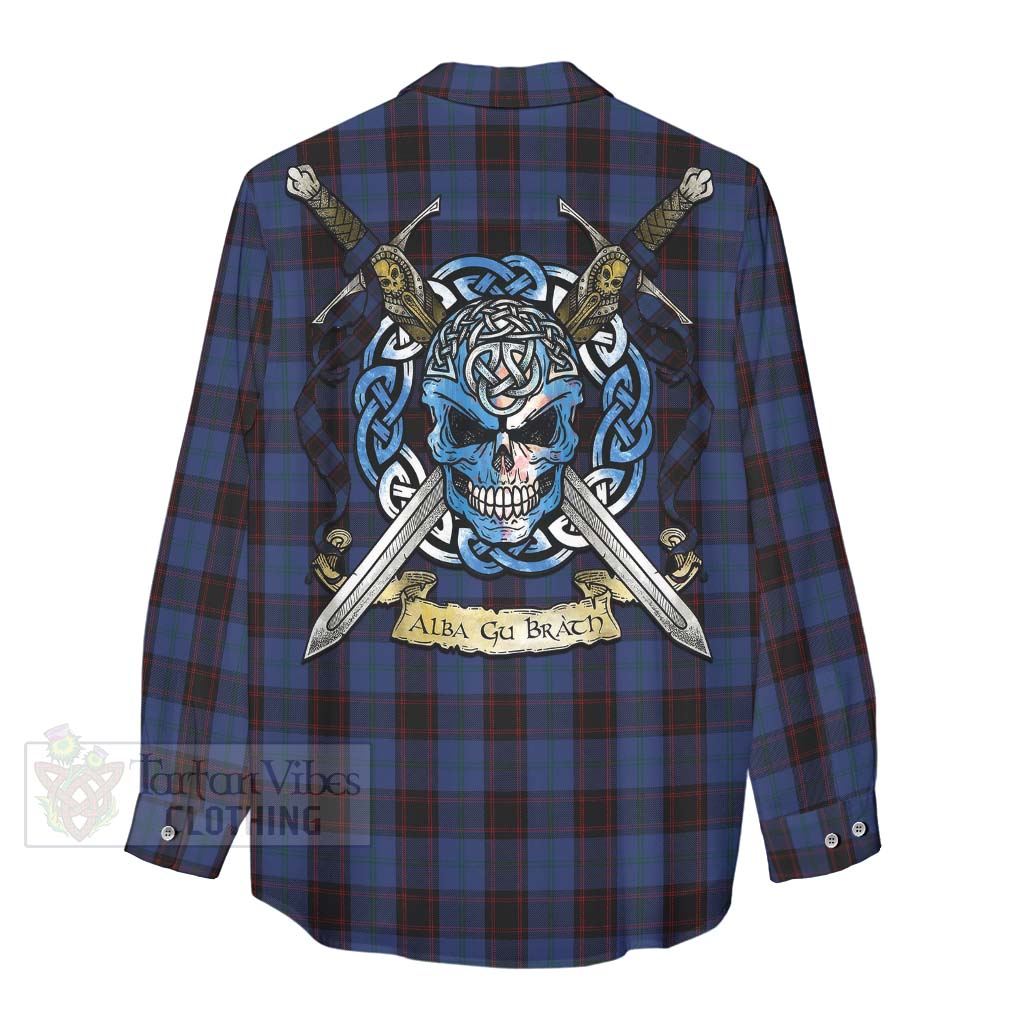 Tartan Vibes Clothing Home (Hume) Tartan Women's Casual Shirt with Family Crest Celtic Skull Style