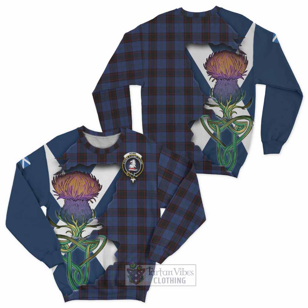 Tartan Vibes Clothing Home (Hume) Tartan Family Crest Sweatshirt Scottish Thistle Celtic Inspired