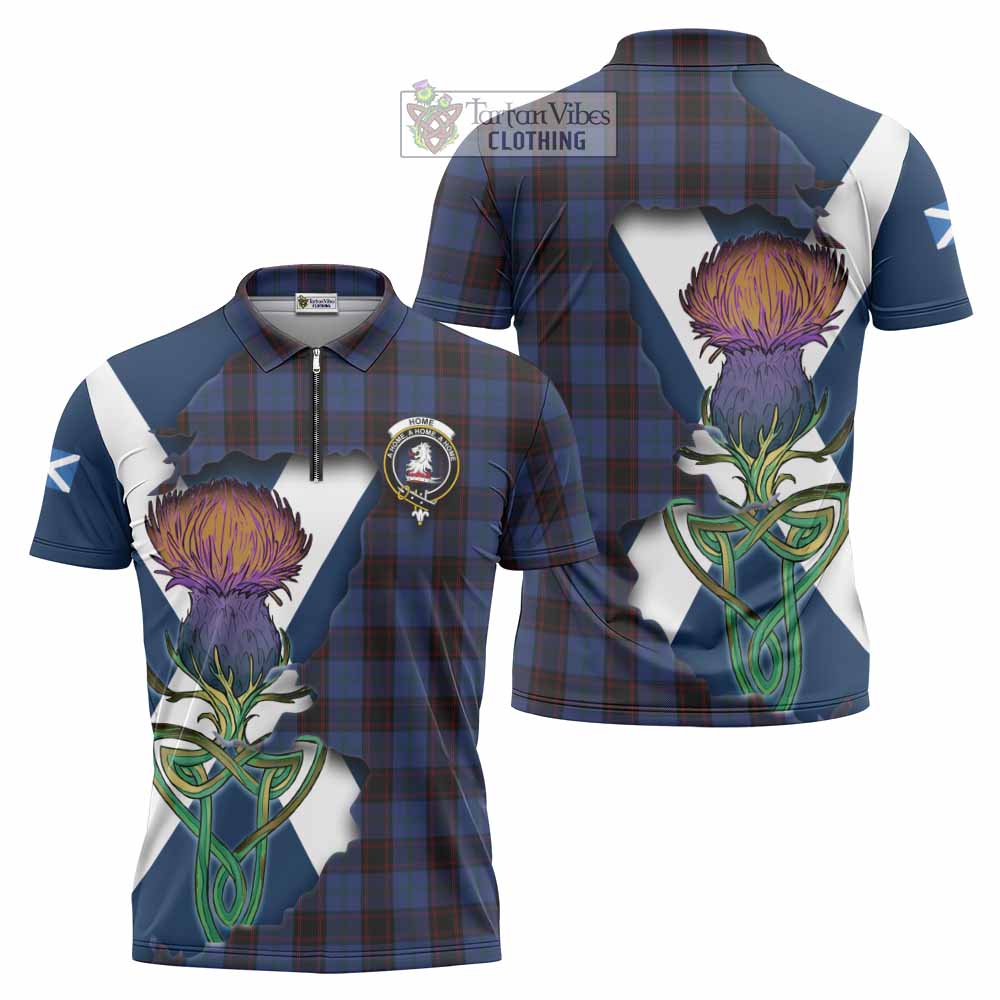 Tartan Vibes Clothing Home (Hume) Tartan Family Crest Zipper Polo Shirt Scottish Thistle Celtic Inspired