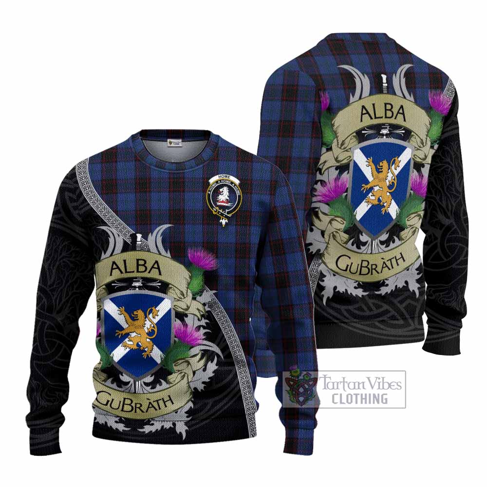 Tartan Vibes Clothing Home (Hume) Tartan Family Crest Knitted Sweater Lion Rampant Royal Thistle Shield Celtic Inspired